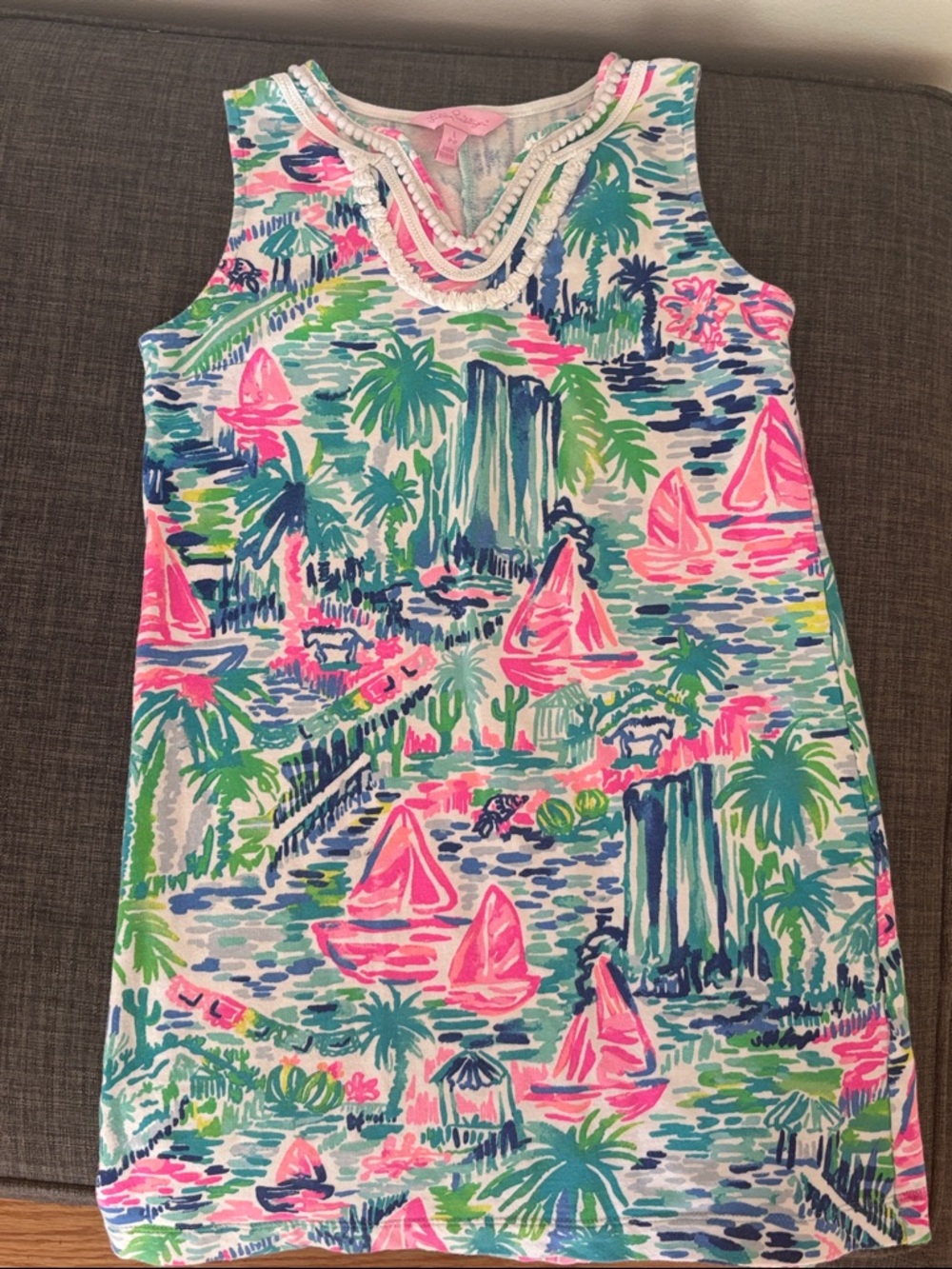 Lilly Pulitzer Multicolor Pom-Trim Tank Dress - Pink, Blue & Green Size 8-10